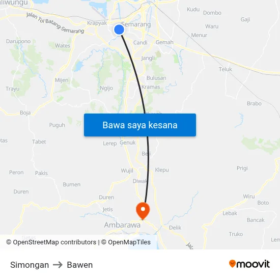 Simongan to Bawen map