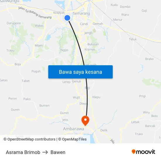 Asrama Brimob to Bawen map
