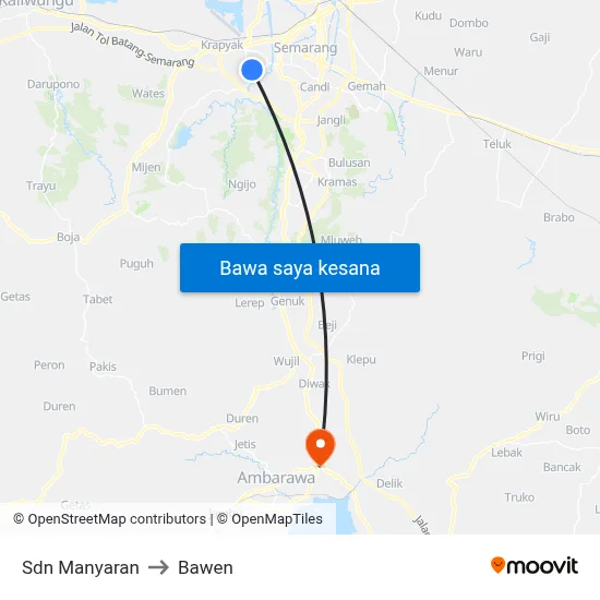 Sdn Manyaran to Bawen map