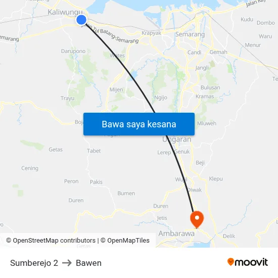 Sumberejo 2 to Bawen map