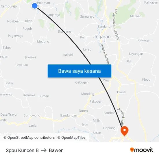 Spbu Kuncen B to Bawen map