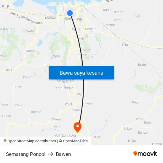 Semarang Poncol to Bawen map