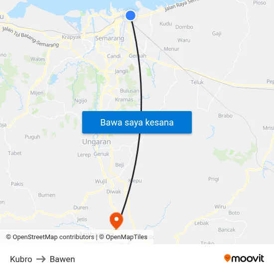 Kubro to Bawen map