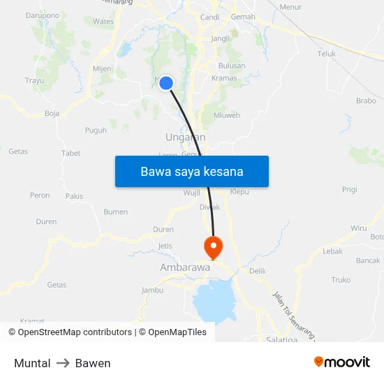 Muntal to Bawen map