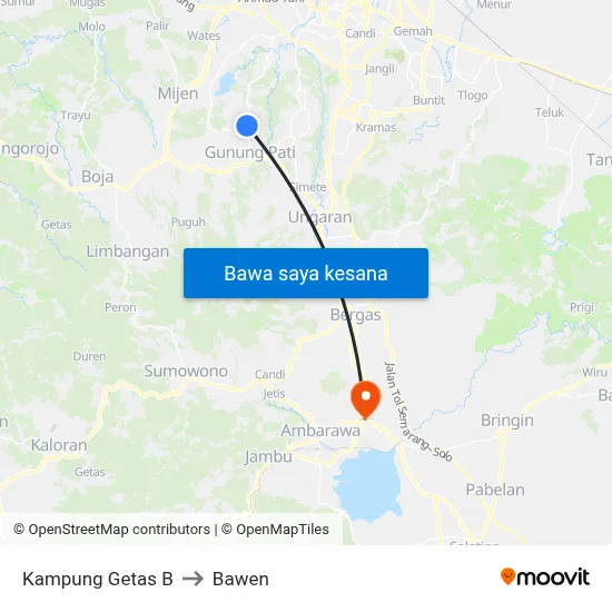 Kampung Getas B to Bawen map