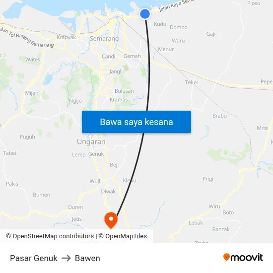 Pasar Genuk to Bawen map