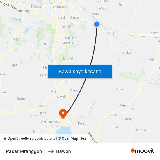 Pasar Mranggen 1 to Bawen map