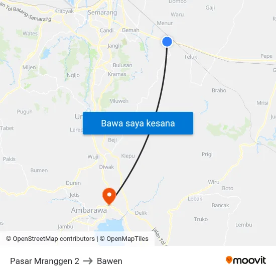Pasar Mranggen 2 to Bawen map