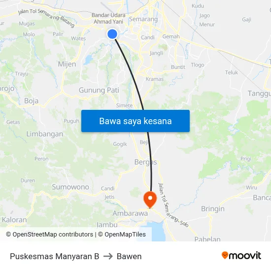 Puskesmas Manyaran B to Bawen map