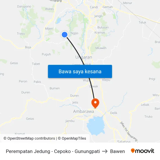 Perempatan Jedung - Cepoko - Gunungpati to Bawen map