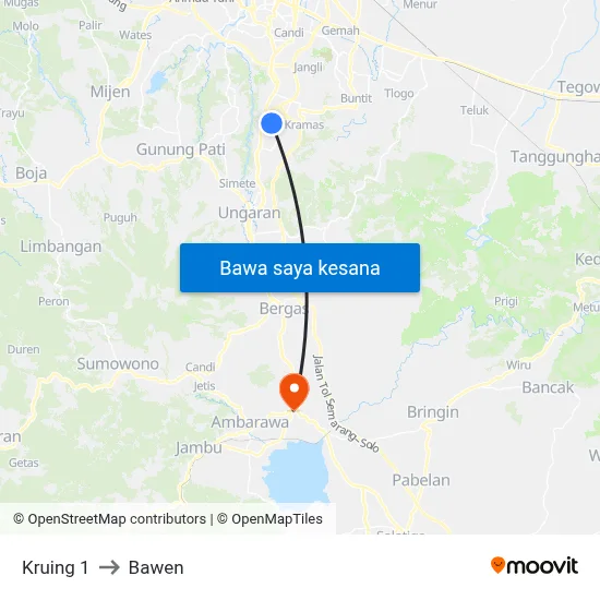 Kruing 1 to Bawen map