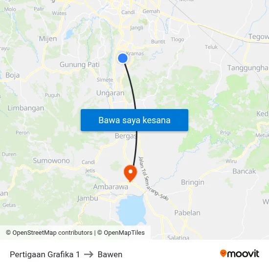 Pertigaan Grafika 1 to Bawen map
