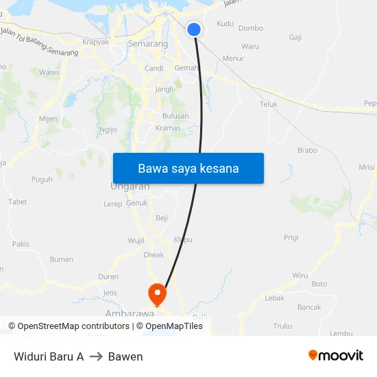 Widuri Baru A to Bawen map