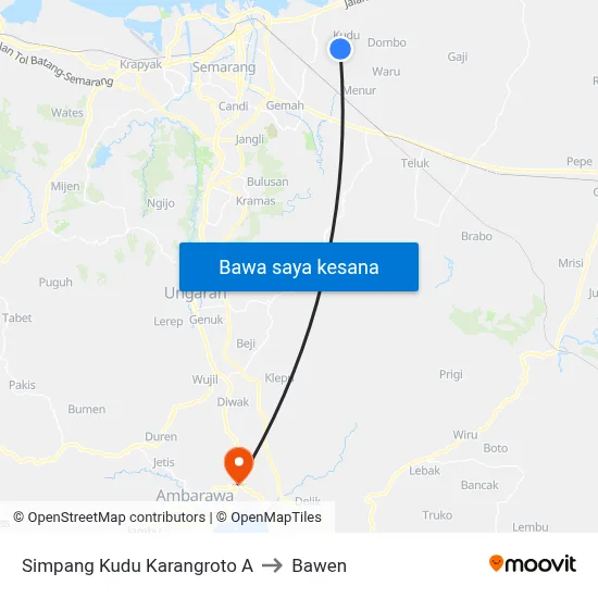 Simpang Kudu Karangroto A to Bawen map