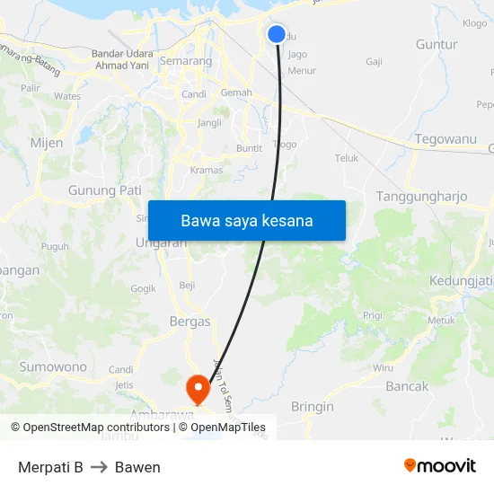 Merpati B to Bawen map
