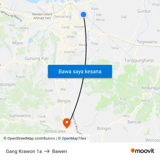 Gang Krawon 1a to Bawen map