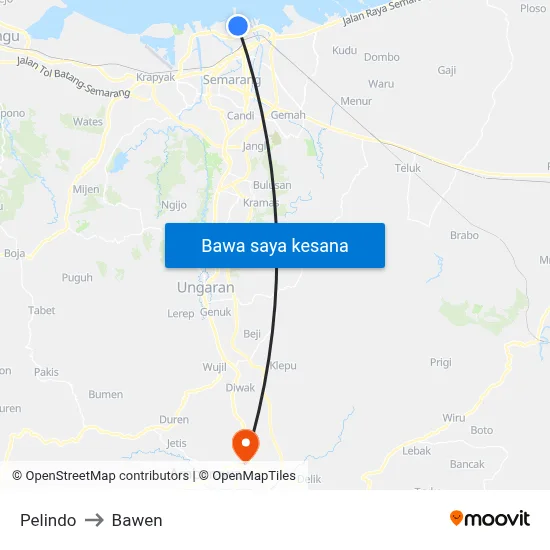 Pelindo to Bawen map