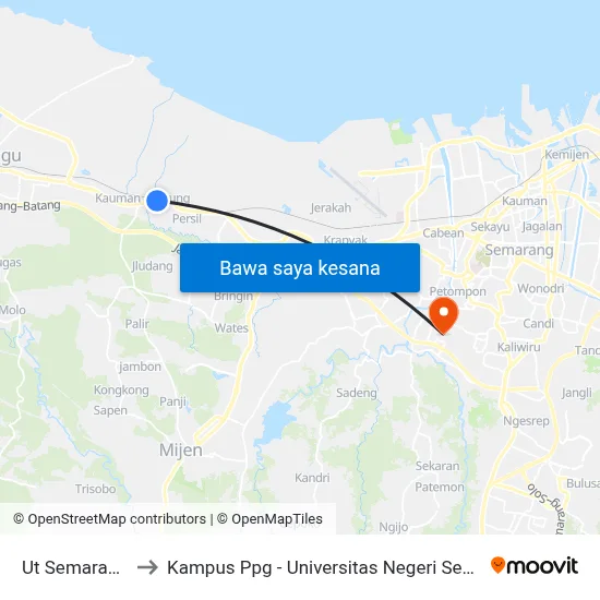 Ut Semarang 1 to Kampus Ppg - Universitas Negeri Semarang map
