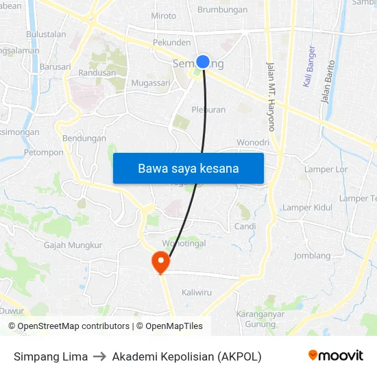 Simpang Lima to Akademi Kepolisian (AKPOL) map