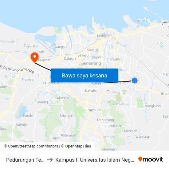 Pedurungan Tengah A to Kampus II Universitas Islam Negeri Walisongo map
