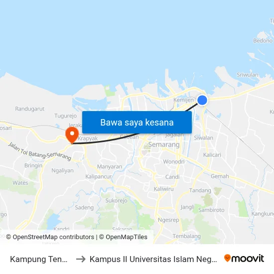 Kampung Tenggang 1 to Kampus II Universitas Islam Negeri Walisongo map