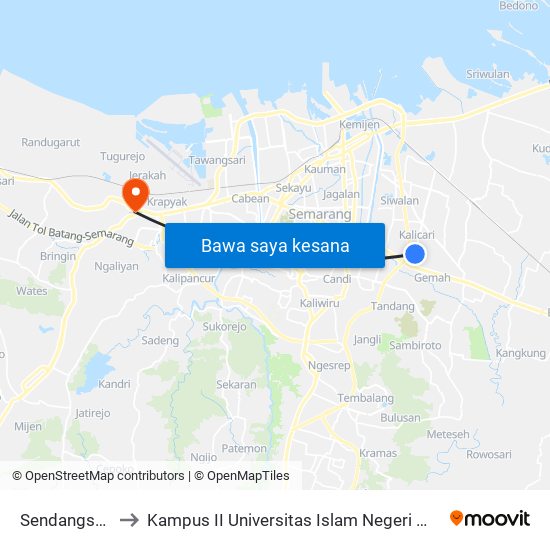 Sendangsari A to Kampus II Universitas Islam Negeri Walisongo map