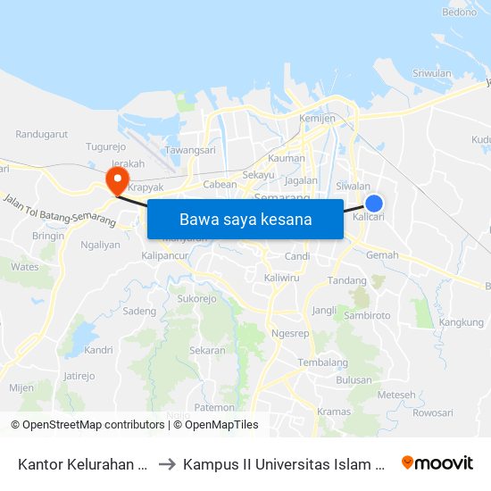 Kantor Kelurahan Tlogosari A to Kampus II Universitas Islam Negeri Walisongo map