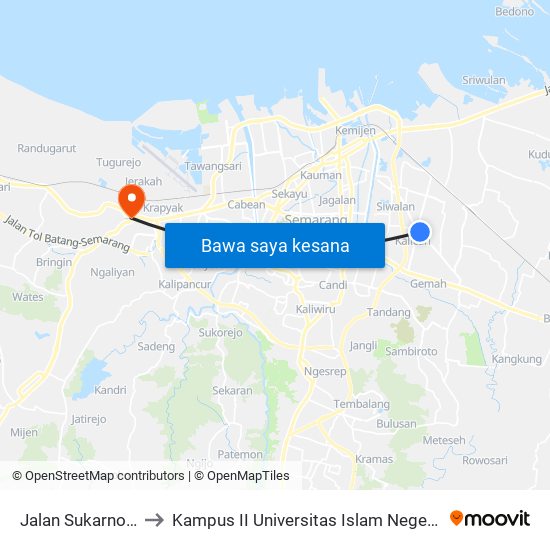 Jalan Sukarno Hatta to Kampus II Universitas Islam Negeri Walisongo map