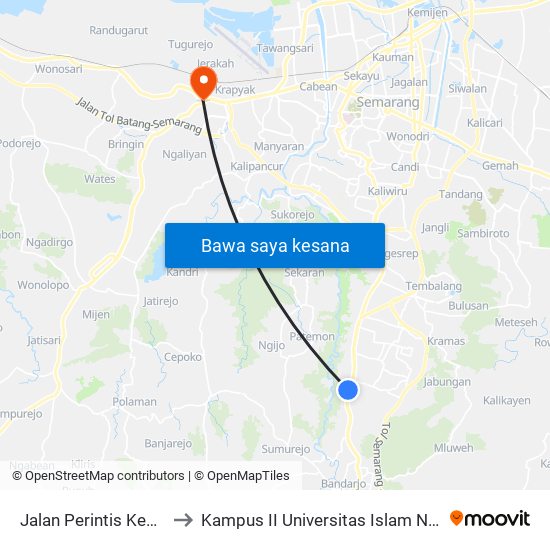 Jalan Perintis Kemerdekaan to Kampus II Universitas Islam Negeri Walisongo map