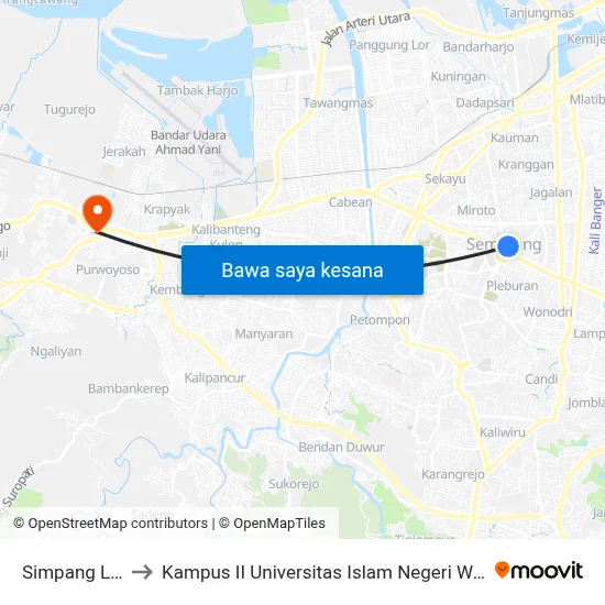 Simpang Lima to Kampus II Universitas Islam Negeri Walisongo map