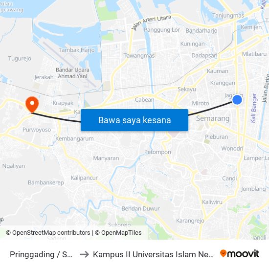 Pringgading / Sma Mtrm to Kampus II Universitas Islam Negeri Walisongo map