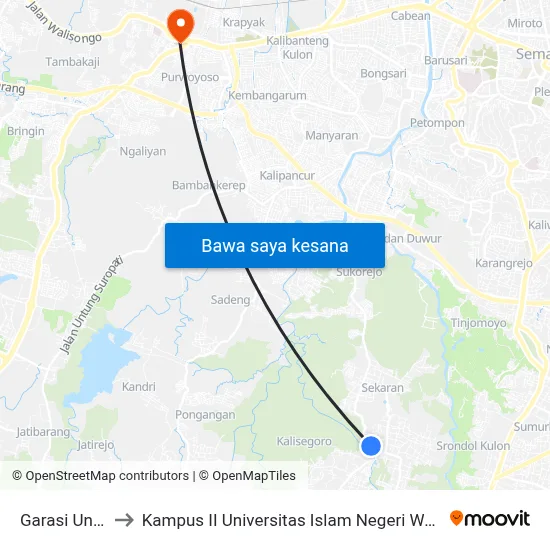 Garasi Unnes to Kampus II Universitas Islam Negeri Walisongo map