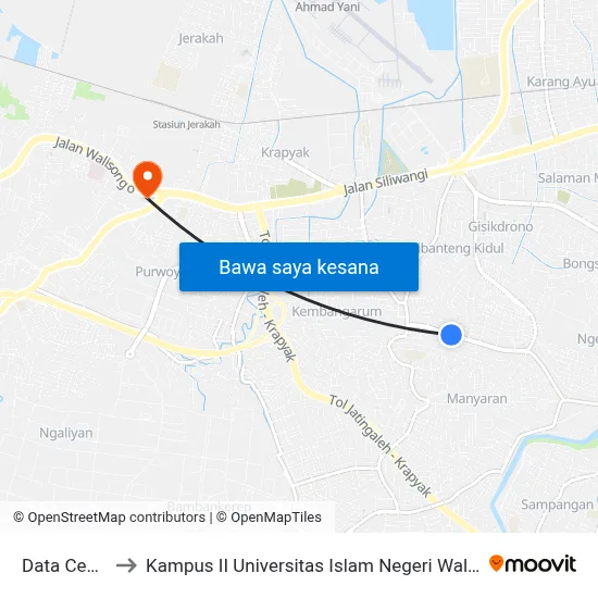 Data Center to Kampus II Universitas Islam Negeri Walisongo map
