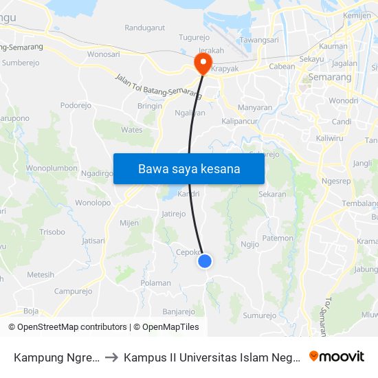 Kampung Ngrembel A to Kampus II Universitas Islam Negeri Walisongo map