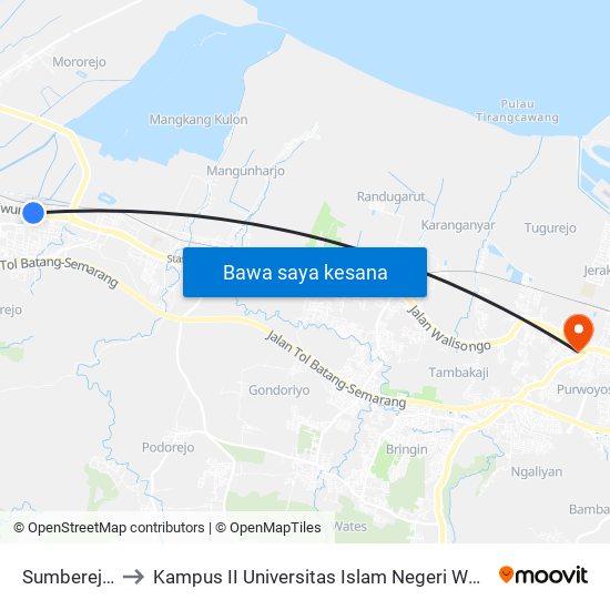 Sumberejo 2 to Kampus II Universitas Islam Negeri Walisongo map