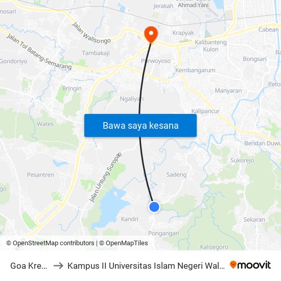 Goa Kreo B to Kampus II Universitas Islam Negeri Walisongo map