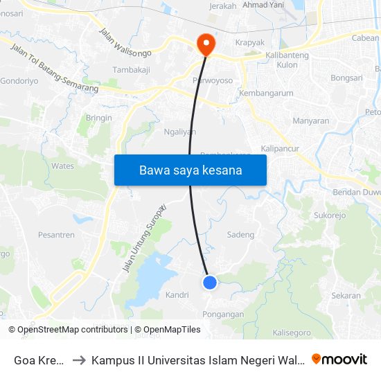 Goa Kreo A to Kampus II Universitas Islam Negeri Walisongo map