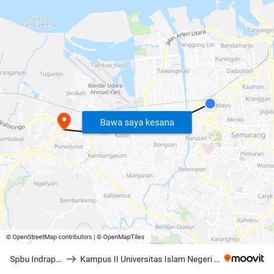 Spbu Indraprasta to Kampus II Universitas Islam Negeri Walisongo map