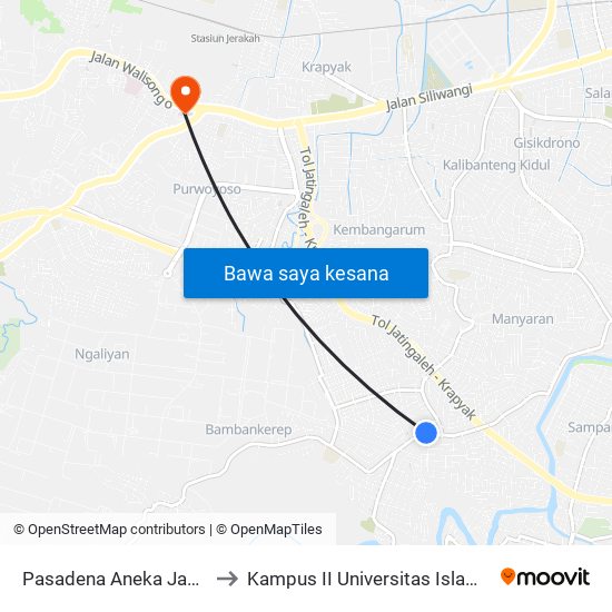 Pasadena Aneka Jaya Kalipancur A to Kampus II Universitas Islam Negeri Walisongo map