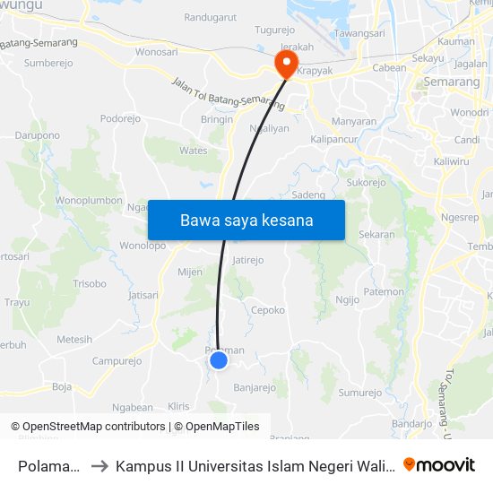 Polaman A to Kampus II Universitas Islam Negeri Walisongo map