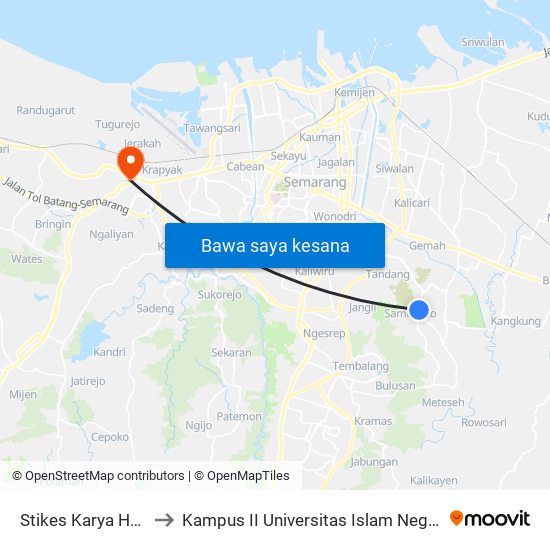 Stikes Karya Husada 1 to Kampus II Universitas Islam Negeri Walisongo map
