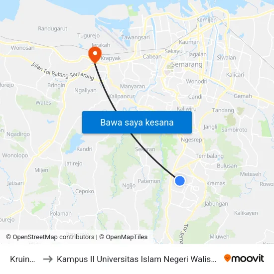 Kruing 2 to Kampus II Universitas Islam Negeri Walisongo map