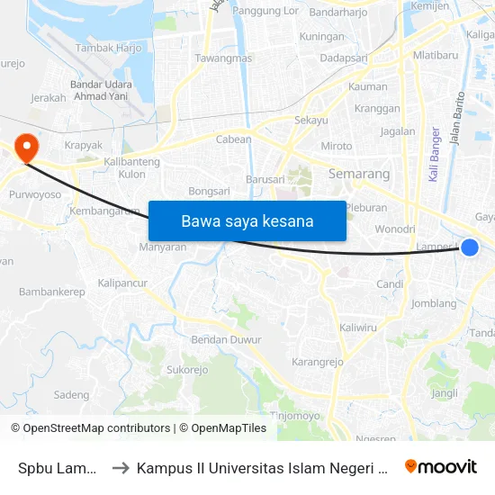 Spbu Lamper A to Kampus II Universitas Islam Negeri Walisongo map