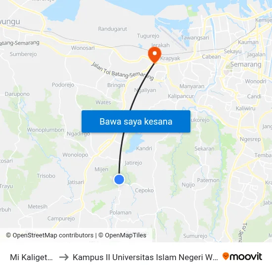 Mi Kaligetas B to Kampus II Universitas Islam Negeri Walisongo map