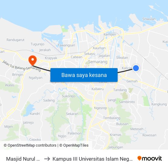 Masjid Nurul Huda A to Kampus III Universitas Islam Negeri Walisongo map