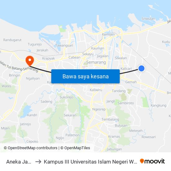 Aneka Jaya B to Kampus III Universitas Islam Negeri Walisongo map