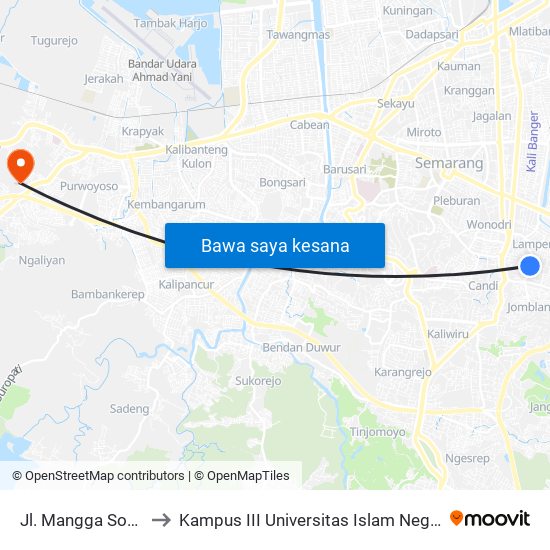 Jl. Mangga Sompok A to Kampus III Universitas Islam Negeri Walisongo map