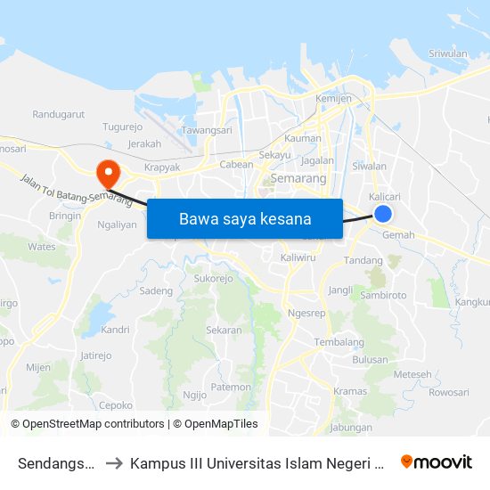 Sendangsari B to Kampus III Universitas Islam Negeri Walisongo map