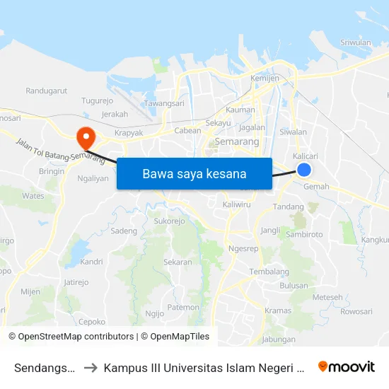 Sendangsari B to Kampus III Universitas Islam Negeri Walisongo map