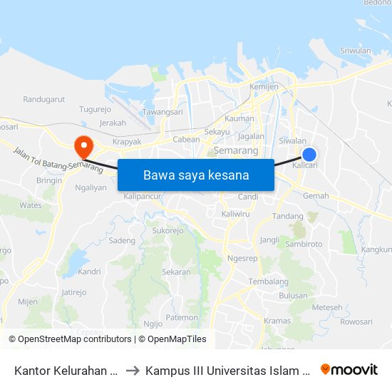 Kantor Kelurahan Tlogosari B to Kampus III Universitas Islam Negeri Walisongo map